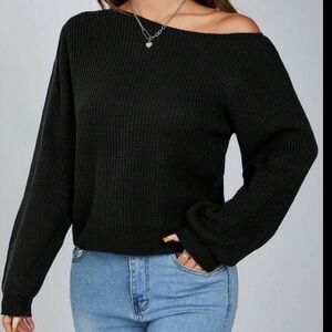 💕 SHEIN WOMENS SIZE SMALL ASYMMETRIC NECK BLACK RIBBED SWEATER
